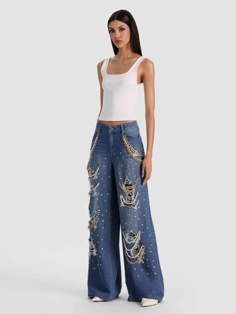 Alice + Olivia HARPER EMBELLISHED RIPPED JEAN - Picture 6 of 14